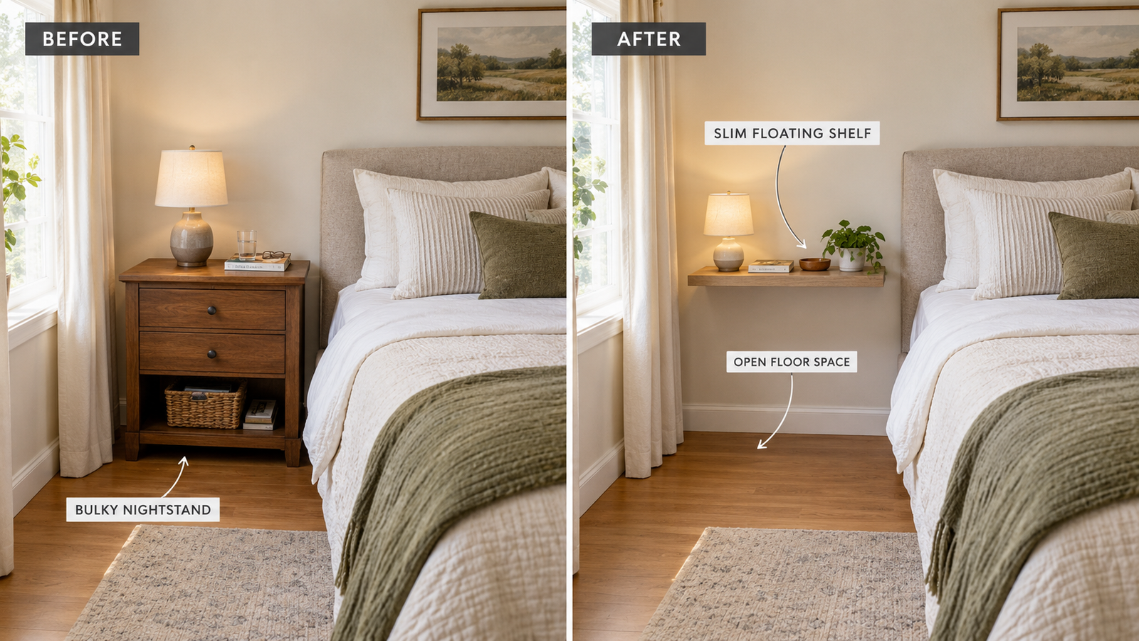 Replace a Bulky Nightstand With a Slim Shelf